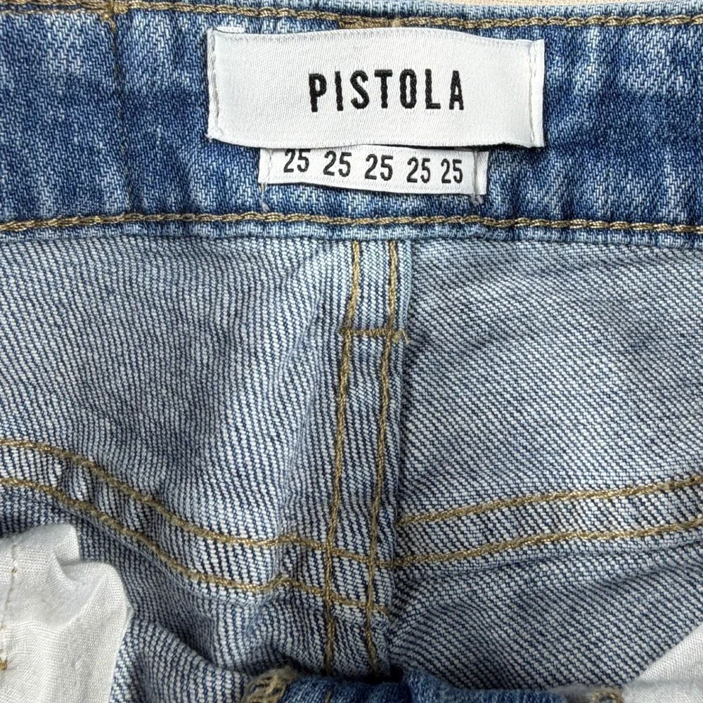 Pistola Womens Distressed High Rise Straight Leg Jeans Light Wash Blue
